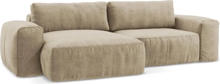 Colțar maro deschis extensibil cu tapițerie din chenille (cu colț pe partea stângă/cu șezlong) Kuki – Makamii