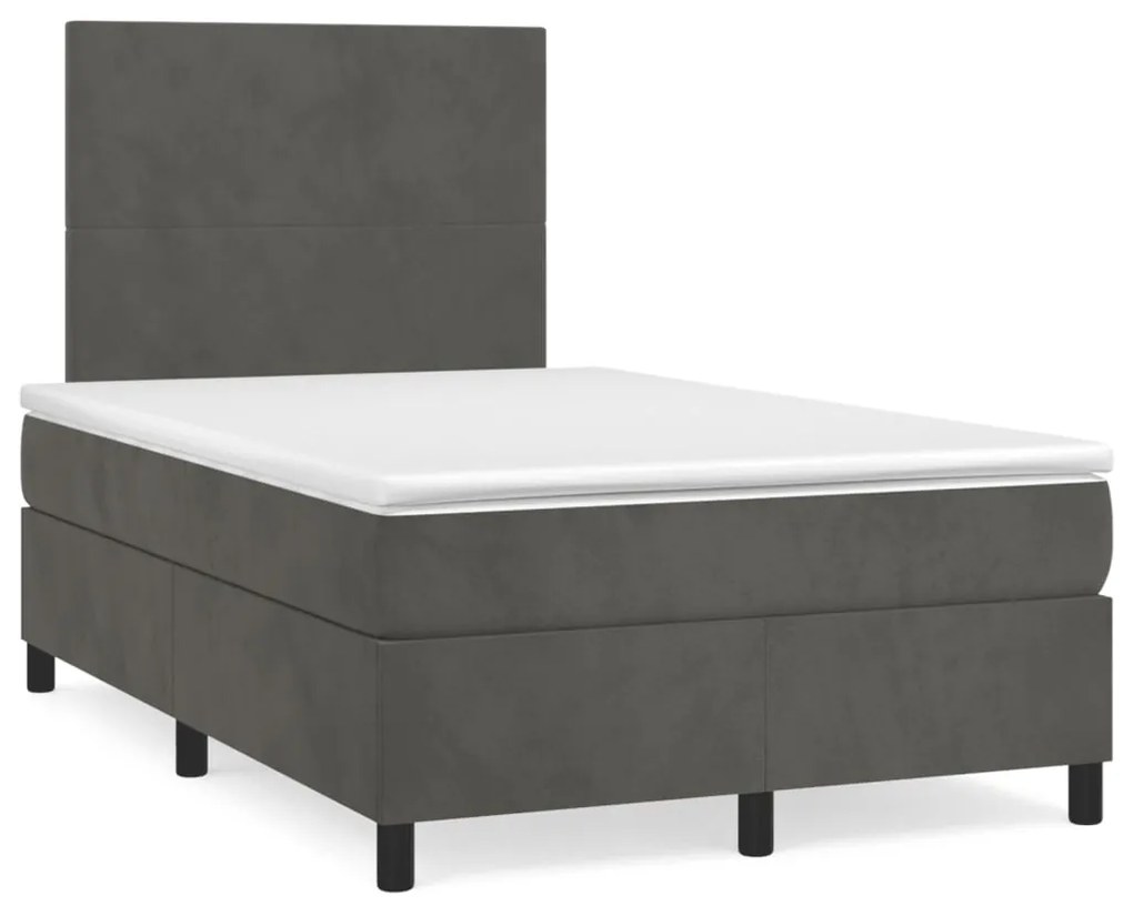 vidaXL Pat cu arcuri, saltea și LED, gri închis, 120x190 cm, catifea