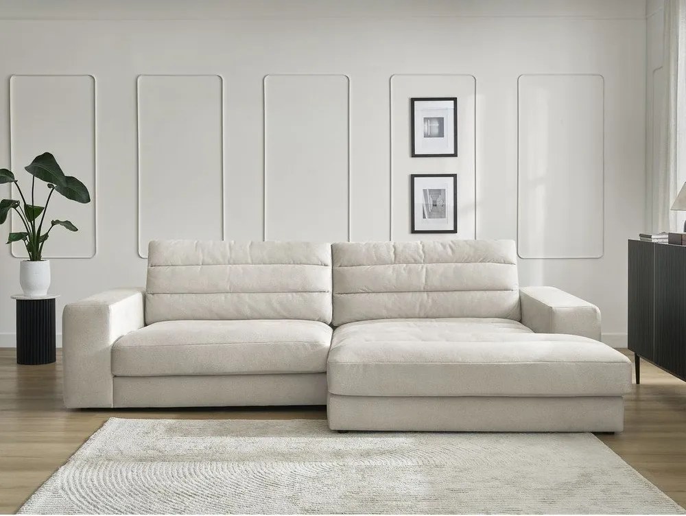 Colțar bej cu tapițerie din catifea (cu colț pe partea dreaptă/cu șezlong) Sierra – Bobochic Paris