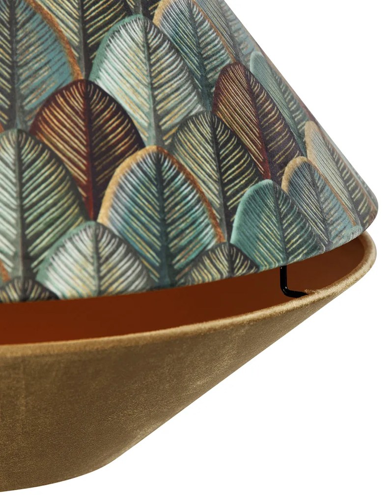 Lampă pandantiv neagră cu abajur dublu din catifea, design frunze și bej - Combi 1