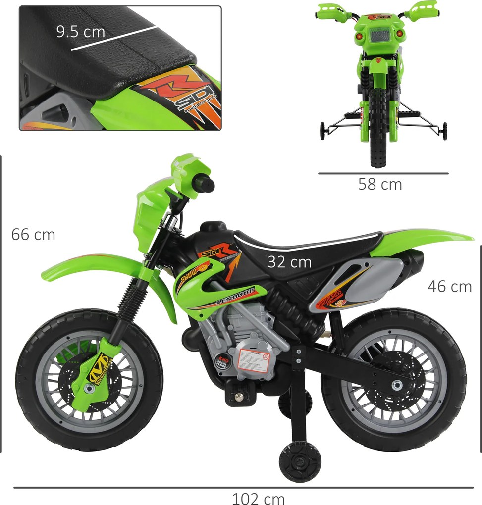 HOMCOM Motocicletă Electrică pentru Copii cu Role, 102×58×66 cm, Verde | Aosom Romania