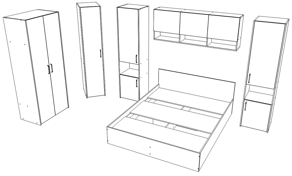 Set dormitor Malmo V15, Pat 200 x 140 cm, Stejar Alb/Antracit