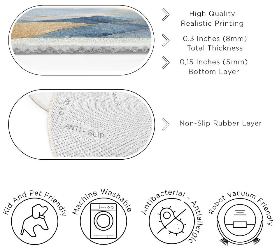 Covor albastru/auriu lavabil rotund ø 120 cm Golden Leaves – Mila Home