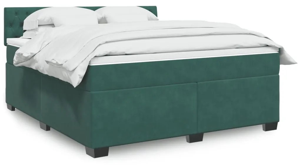 3288687 vidaXL Pat box spring cu saltea, verde închis, 180x200 cm, catifea