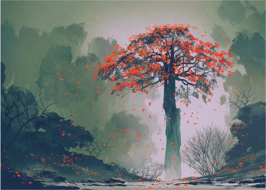 Tablou pe sticlă - Copacul roșu singuratic (70x50 cm)