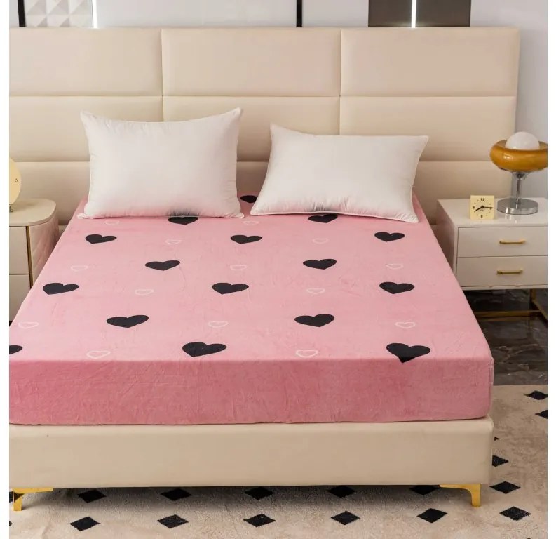 Cearsaf Cocolino microplus cu elastic CORAZON 180x200 cm roz