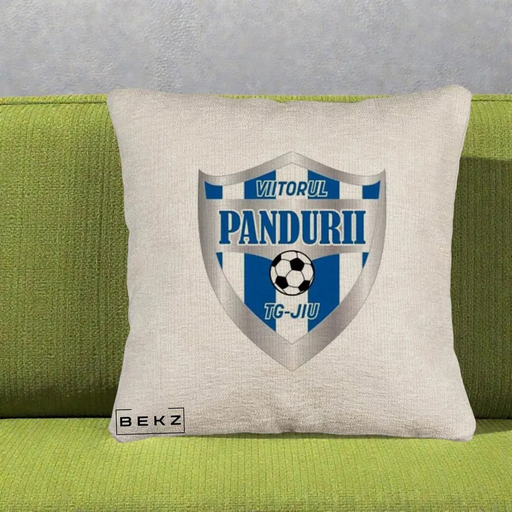 Perna Personalizata Pandurii Targu Jiu Fotbal, 40x40 cm, Bej Canapea, Husa Detasabila, Perna Inclusa, BEKZ®