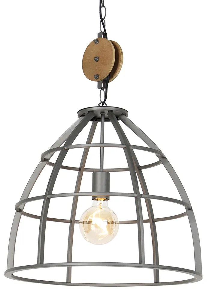 Lampă suspendată industrială gri închis cu lemn 47 cm - Arthur