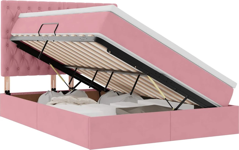 vidaXL Pat cu saltea și LED cu saltea cu led Roz 140 x 190 cm Catifea