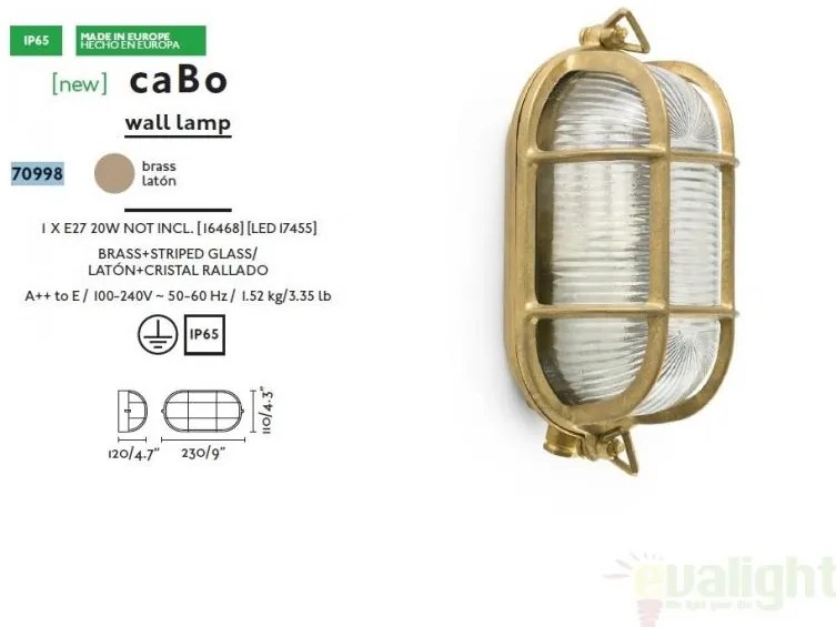 Aplica de perete de exterior cu protectie IP65, CABO Brass 70998