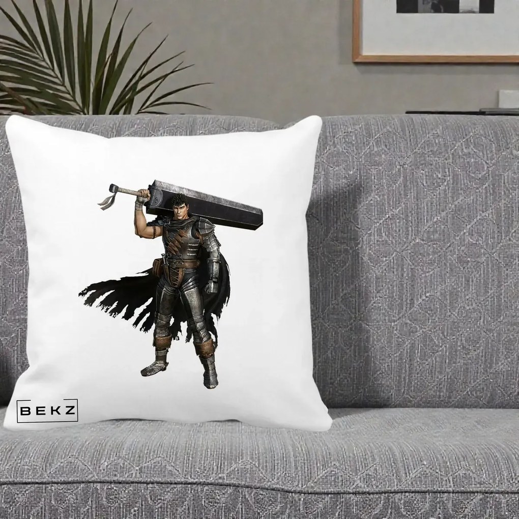 Perna Personalizata Berserk Guts Luptatorul Negru, 40x40 cm, Alba Mata, Husa Detasabila, Perna Inclusa, BEKZ®