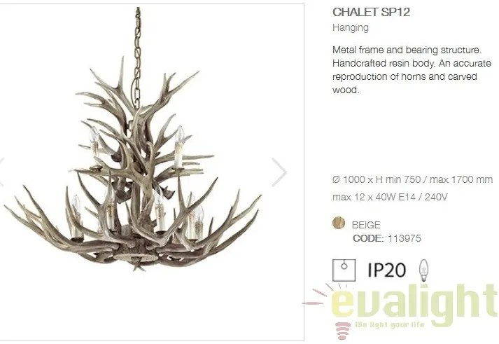Candelabru rustic cu brate in forma de coarne de cerb, fabricat manual, CHALET SP12 113975