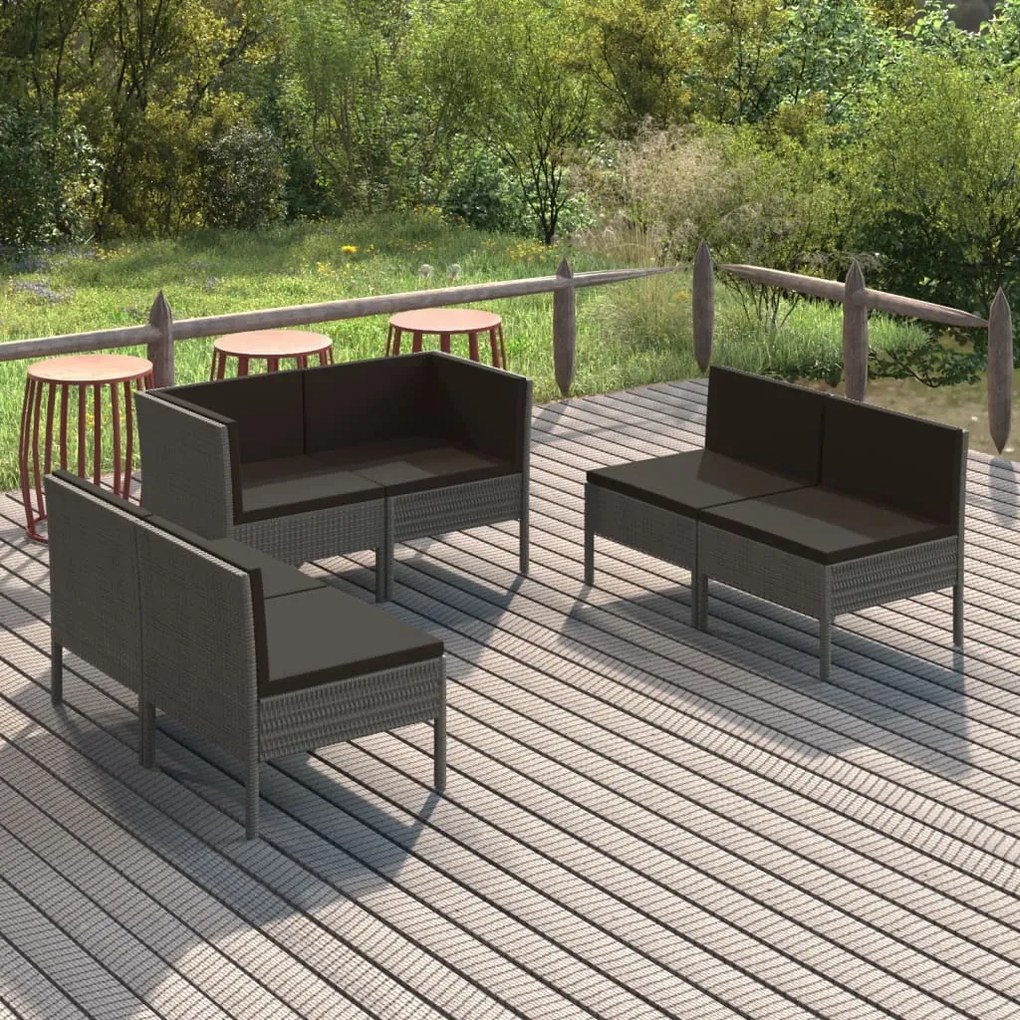 3094354 vidaXL Set mobilier de grădină cu perne, 6 piese, gri, poliratan