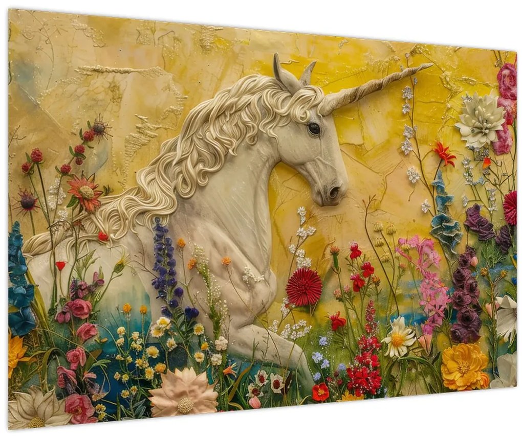 Tablou - Unicorn cu flori (90x60 cm)