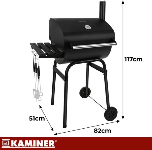 Grătar mare pentru grătar cu cărbuni, cu capac și termometru