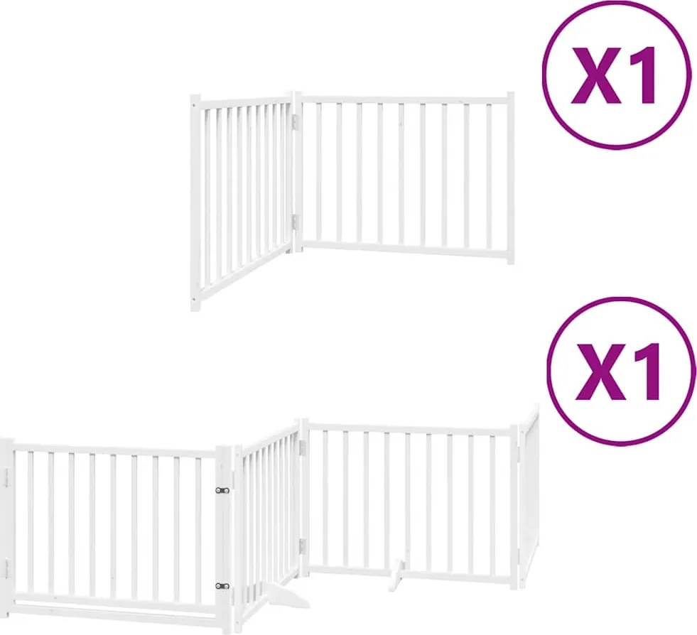 vidaXL Poartă câini pliabilă cu ușă, 6 panouri, alb, 480 cm, lemn plop