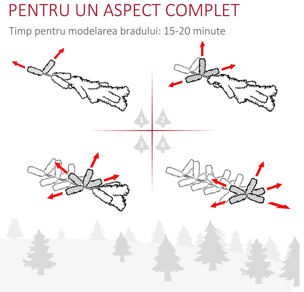 Brad de Craciun Artificial brad Argintiu Inalt 210 cm cu Baza Detasabila, decoratiune de Craciun HOMCOM | Aosom Romania