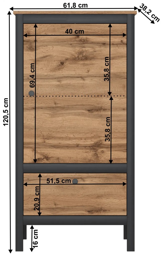 Comoda 1D1S 60, stejar wotan  negru, LOFTA