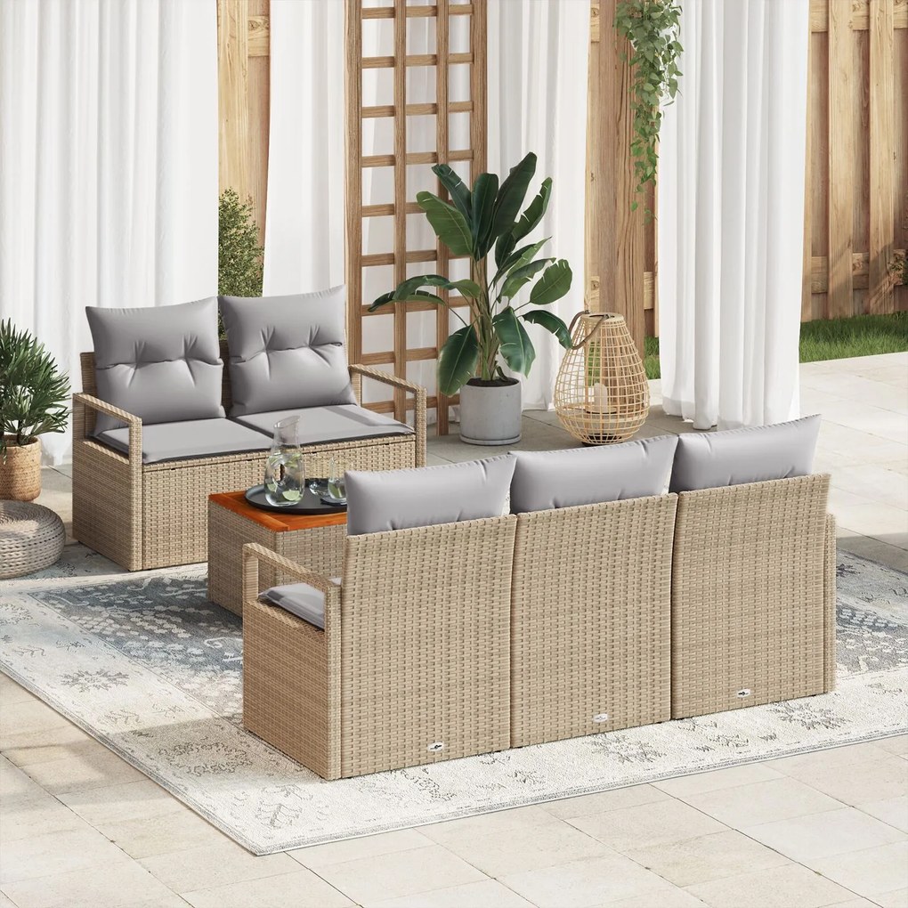 vidaXL Set de canapele pentru grădină cu pernă 6 pcs Bej Rattan poli