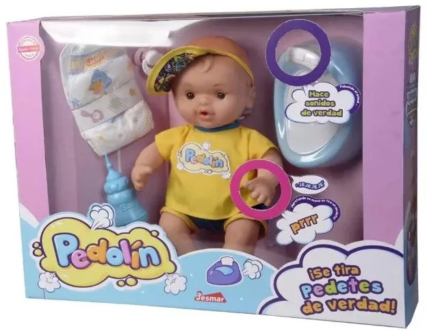 PAPUSA BEBELUS BAIETEL 55 CM PEDOLIN, CU SUNETE, SCUTEC, OLITA, BIBERON, SI ALTE ACCESORII - FALCA (FAL37002)