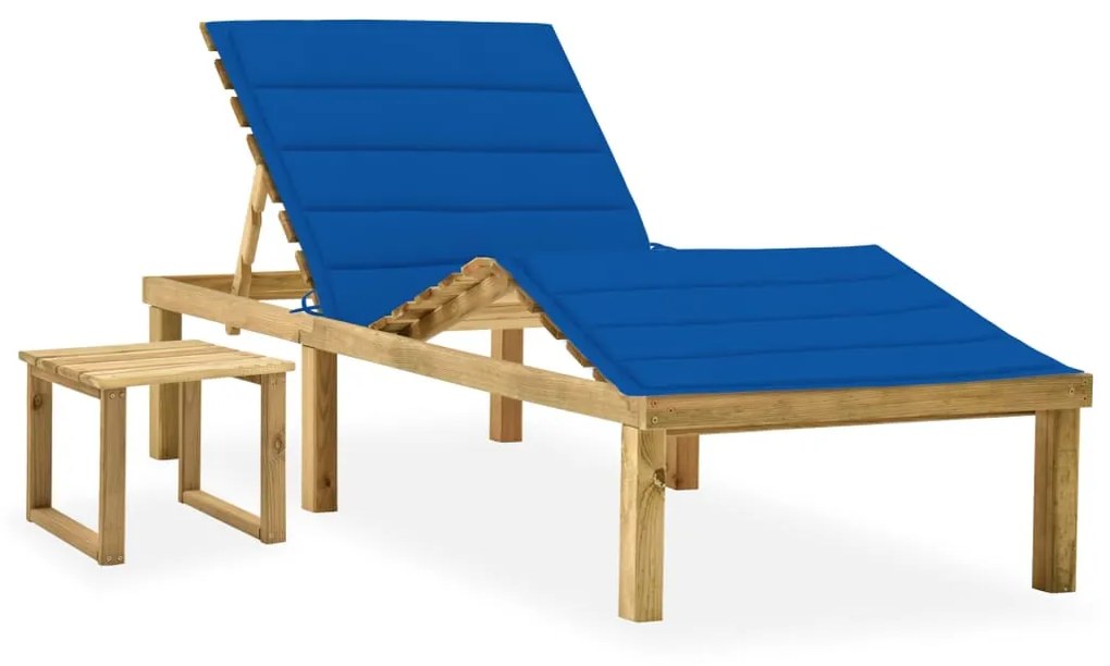 vidaXL Șezlong de grădină cu masă și pernă, lemn de pin tratat