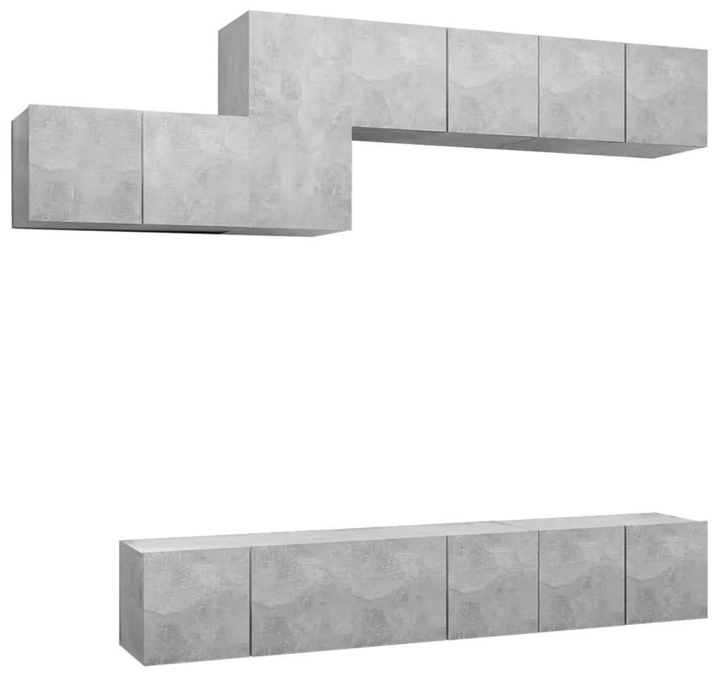 Set dulap TV, 7 piese, gri beton, PAL Gri beton, 60 x 30 x 30 cm, 7
