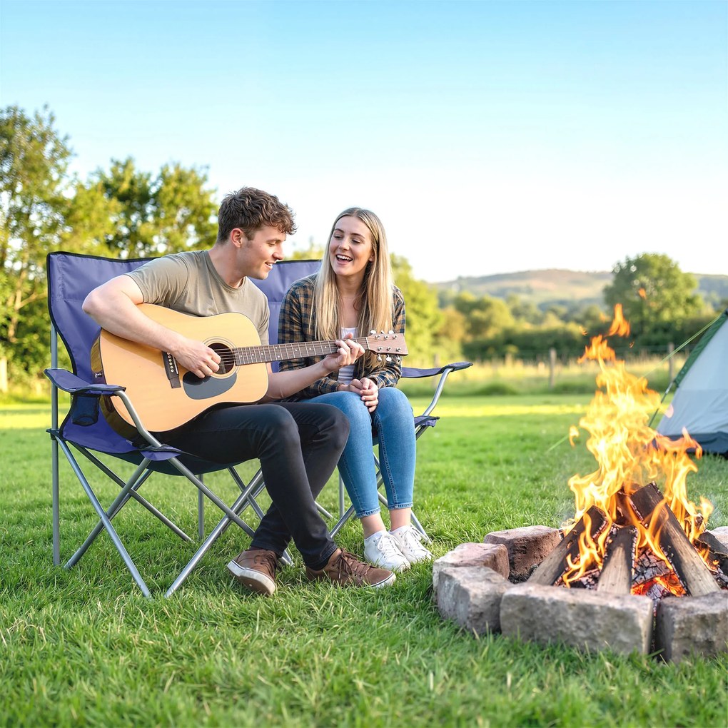 Outsunny Set de 2 scaune de camping pliabile cu suport pentru pahar, husă de transport, spătar înalt, 88x57x97cm, Albastru închis | Aosom Romania