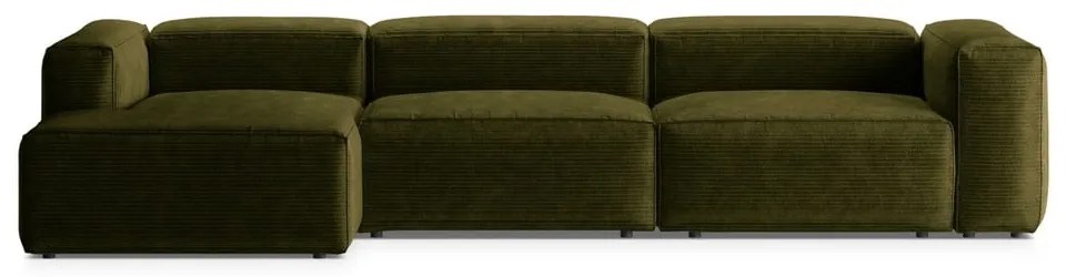 Colțar verde cu tapițerie din catifea reiată (cu colț pe partea stângă/cu șezlong) Bergamo – Cosmopolitan Design