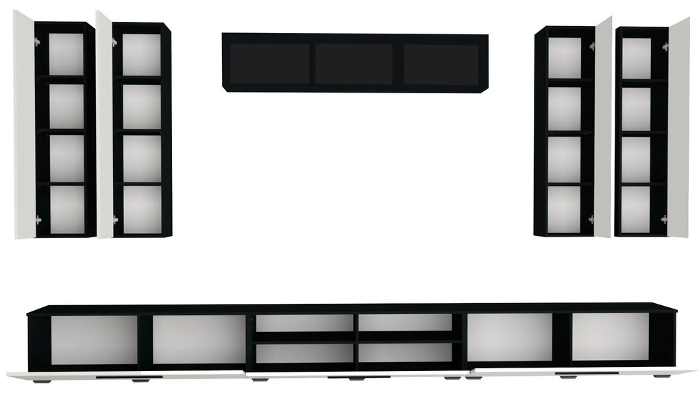 Living haaus Haga V4, Alb Lucios/Negru, MDF, L 360 cm