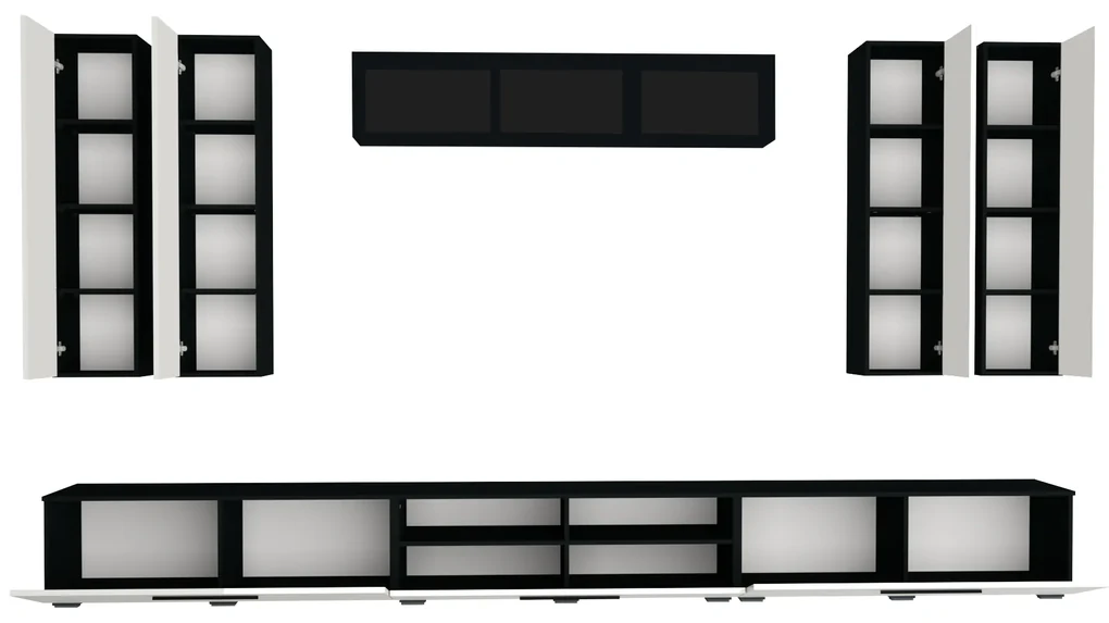 Living haaus Haga V4, Alb Lucios/Negru, MDF, L 360 cm