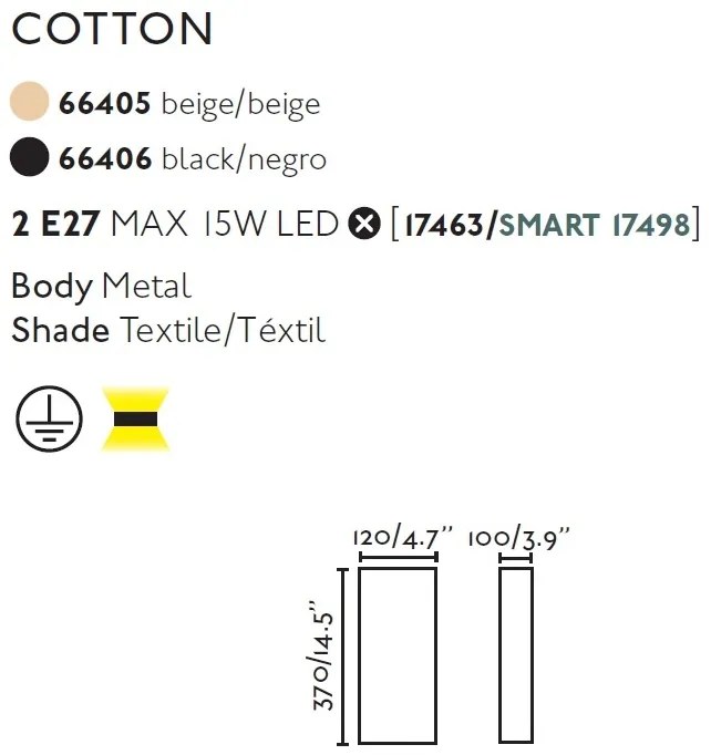 Aplica de perete ambientala design modern COTTON 2L neagra