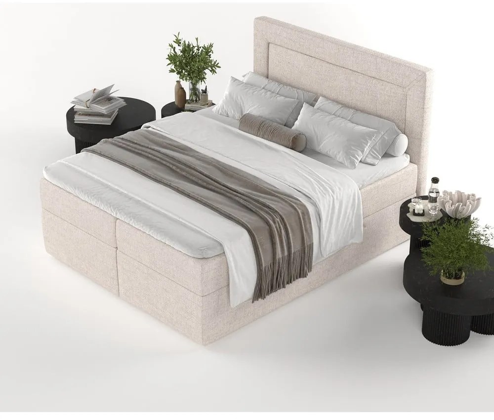 Pat boxspring bej cu spațiu de depozitare 180x200 cm Imagine – Maison de Rêve