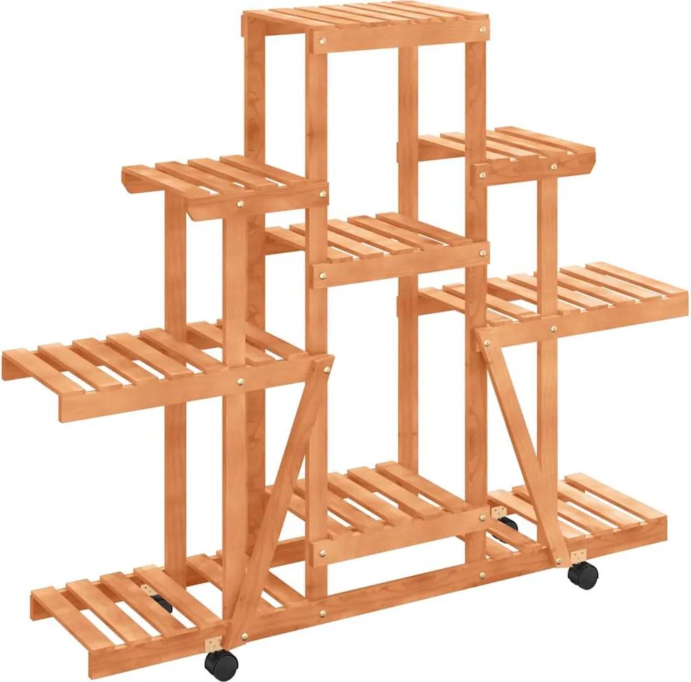 vidaXL Suport pentru flori cu roți, 110x25x101 cm, lemn masiv de brad