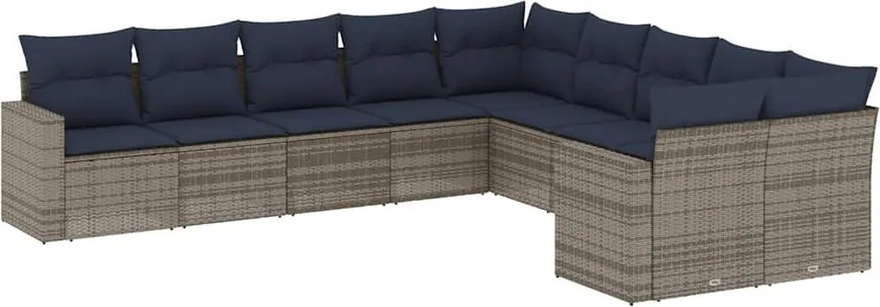 vidaXL Set canapele de grădină cu perne, 10 piese, gri, poliratan