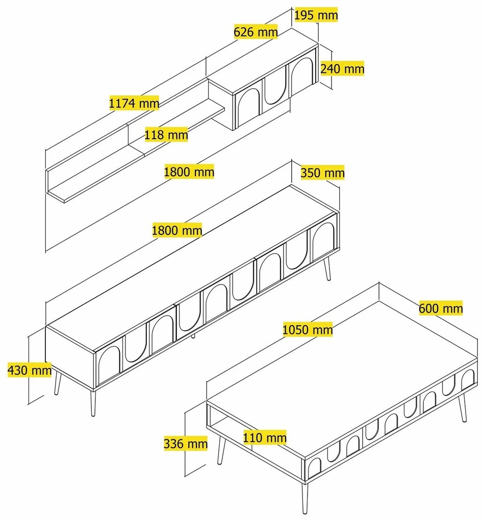 Set mobilier living Lyantela (tmavoBej + Auriu). 1107142