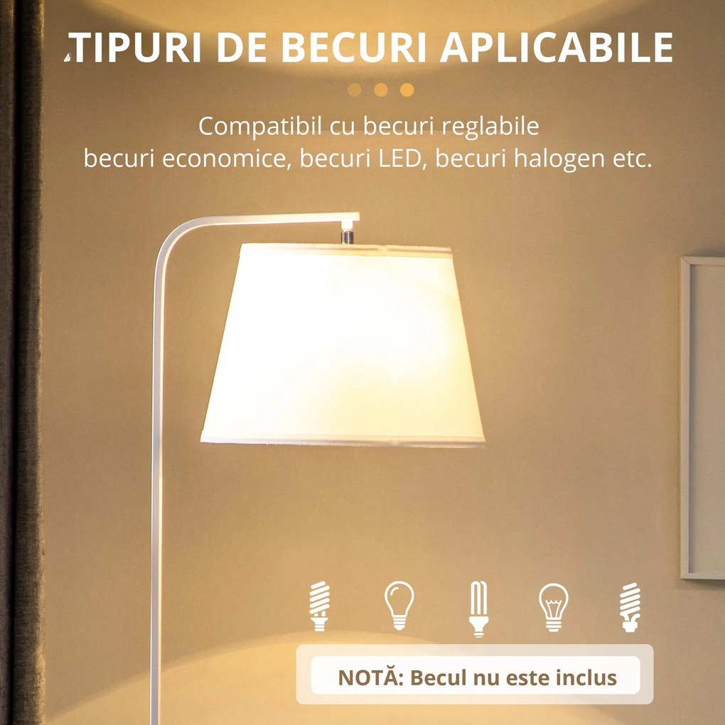 Homcom Lampă de Podea cu Rafturi și Măsuță Dublă din Bambus, Abajur Textil, Design Natural, Living sau Dormitor | Aosom Romania