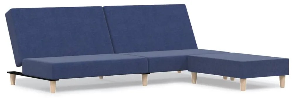 3080471 vidaXL Canapea extensibilă cu 2 locuri și taburet, albastru, țesătură