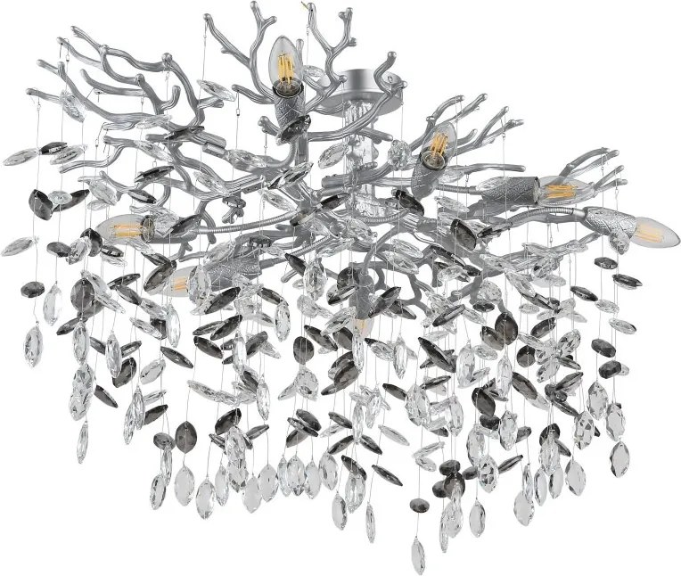 Lustra aplicata metal argintiu mat, cristale de sticla QUEENA