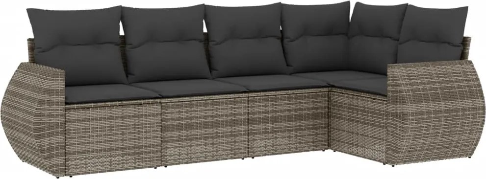 vidaXL Set canapea de grădină cu perne, 5 piese, gri, poliratan