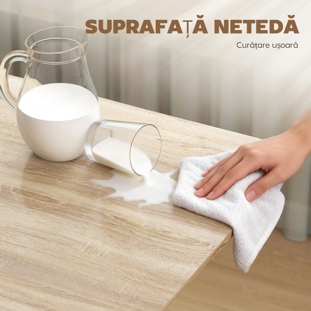 HOMCOM Masă Pliabilă pentru Dining, Masă de Bucătărie Extensibilă cu Roți și Frâne, pentru 4-6 Persoane, Birou Rabatabil cu Structură din Oțel, pentru Living, 120x80x73 cm, Stejar | Aosom Romania