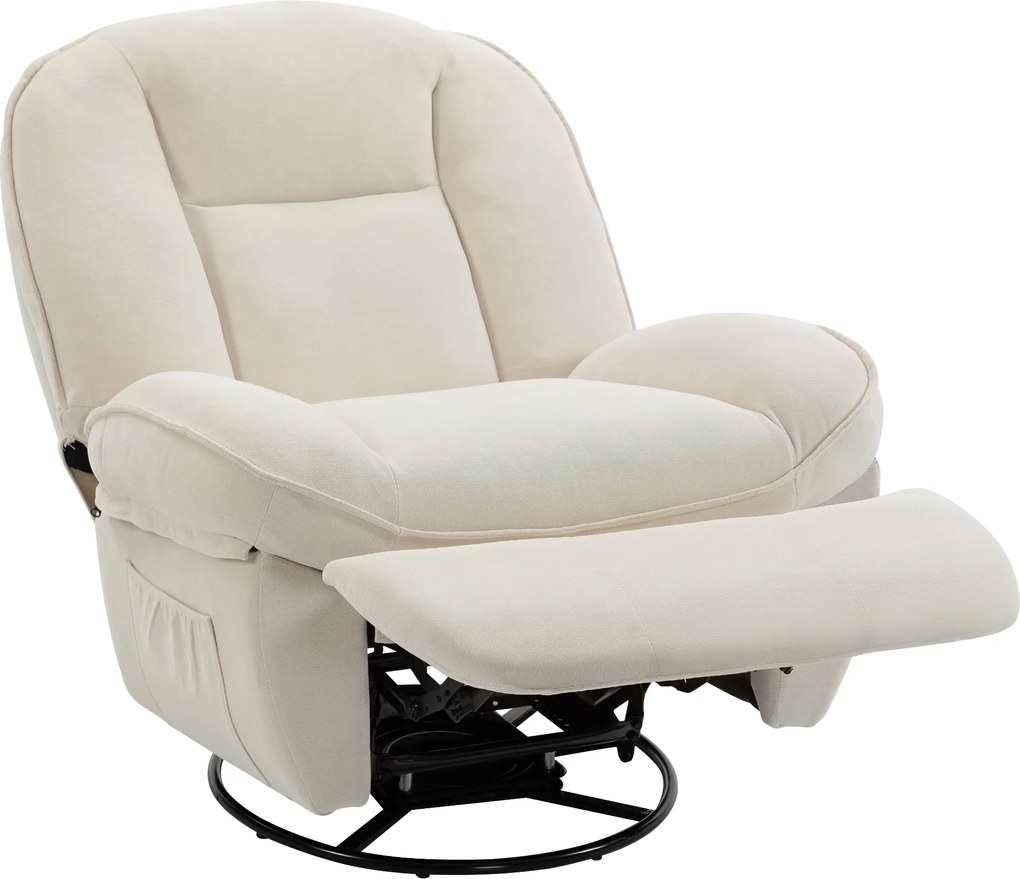 HOMCOM Fotoliu recliner, fotoliu rotativ cu funcție de balans și șezlong, șezut adânc, pernuță spate groasă, montaj ușor, crem | Aosom Romania