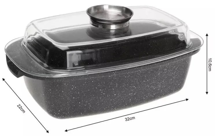 Oala tip roaster pentru cuptor si plita Kinghoff KH 1608, 5,5 litri, Capac cu dozator, Finisaj marmura, Inductie, Negru