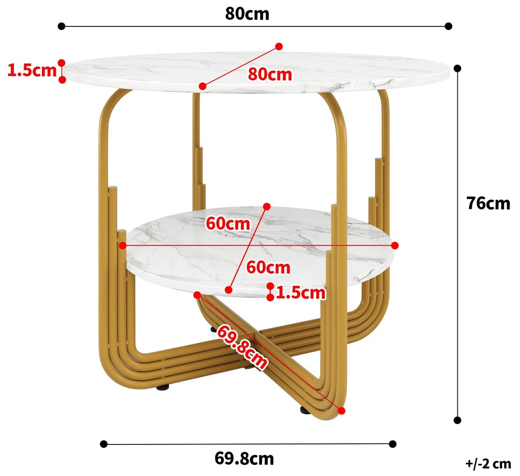 Masă rotundă de dining pentru 4 persoane, Alb+Auriu | Aosom Romania