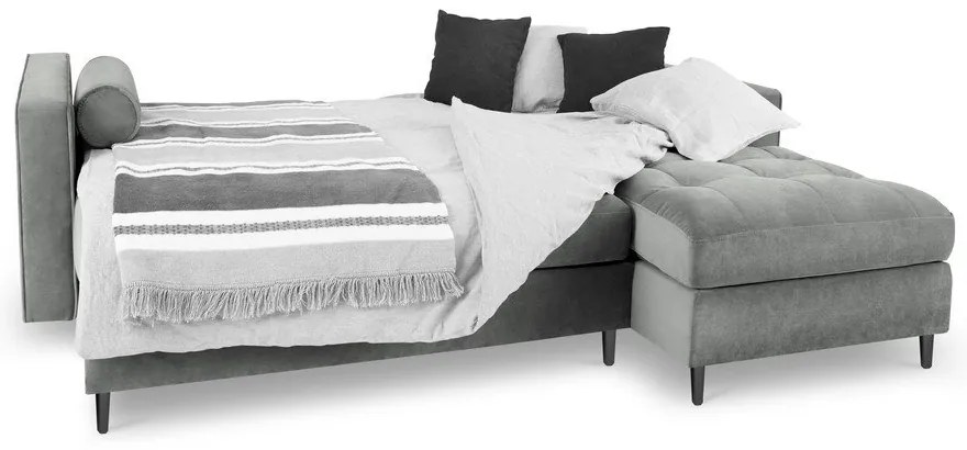 Colțar extensibil din catifea cu șezlong dreapta Milo Casa Santo, gri deschis