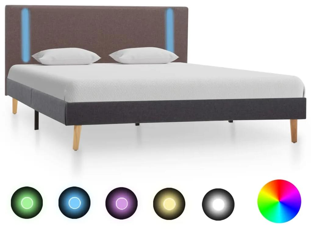 286778 vidaXL Cadru pat cu LED-uri, gri taupe/gri închis, 140x200 cm, textil