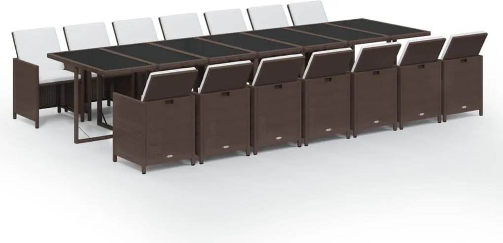 vidaXL Set mobilier de grădină cu perne, 15 piese, maro, poliratan