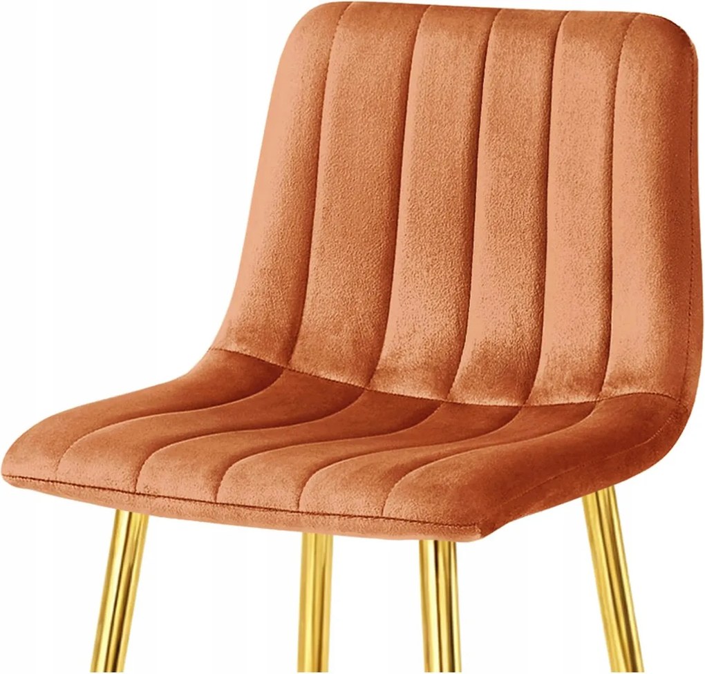 Scaun de bar POZZA VELVET cu picioare aurii, teracota