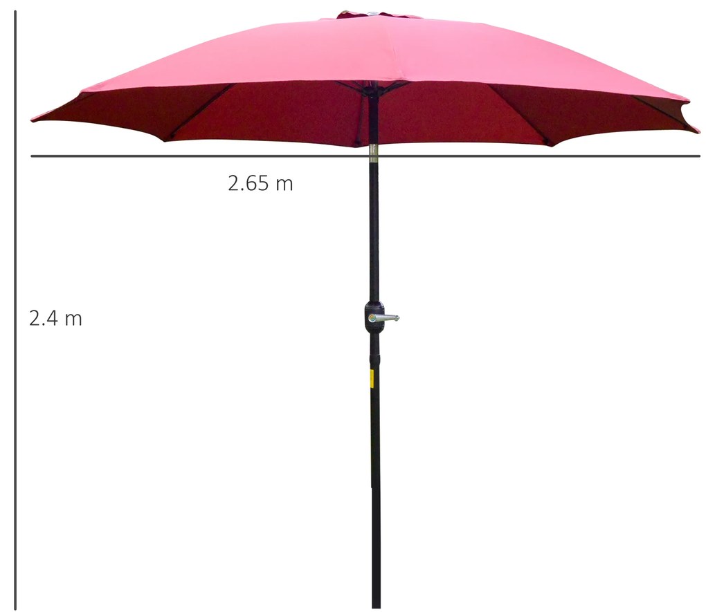 Outsunny Umbrelă de Grădină Înclinabilă pe 3 Unghiuri cu Manivelă, Ø265x240 cm, Roșu | Aosom Romania