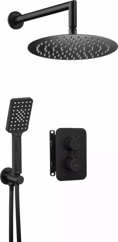 Sistem de dus cu termostat incastrat Deante Box negru mat