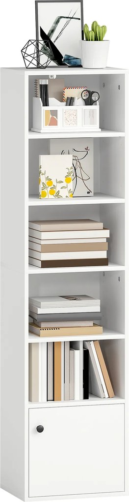 HOMCOM Bibliotecă verticală cu 6 niveluri și dulap, pentru living, dormitor și birou, 40x30x156 cm, albă | Aosom Romania